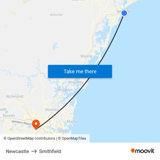 Newcastle to Smithfield map