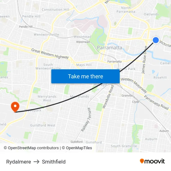 Rydalmere to Smithfield map