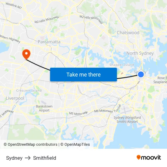 Sydney to Smithfield map