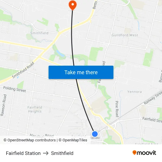 Fairfield Station to Smithfield map