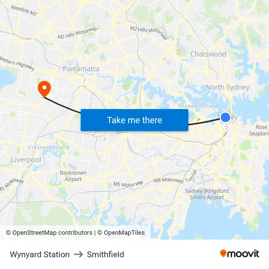 Wynyard Station to Smithfield map