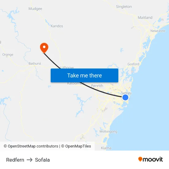 Redfern to Sofala map