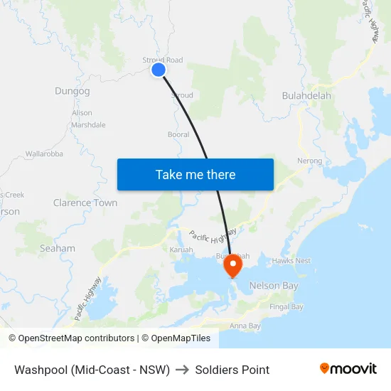 Washpool (Mid-Coast - NSW) to Soldiers Point map