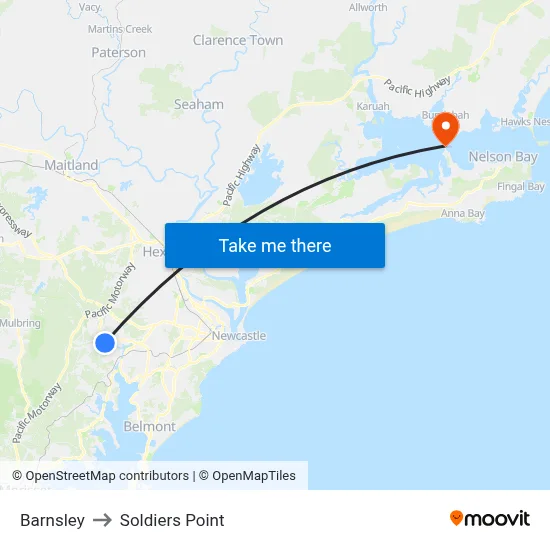 Barnsley to Soldiers Point map