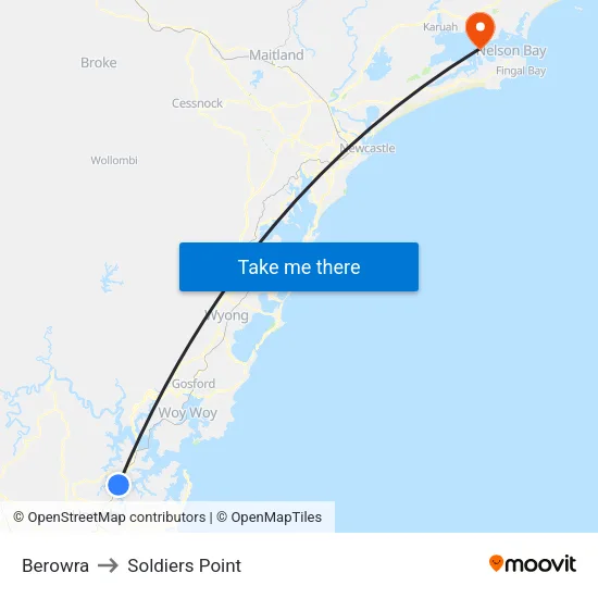 Berowra to Soldiers Point map