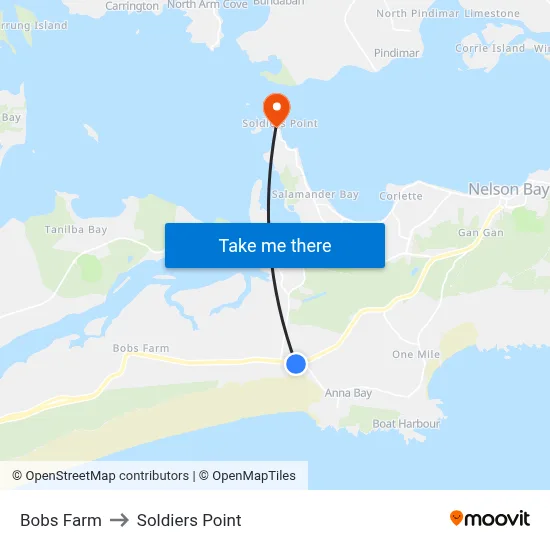 Bobs Farm to Soldiers Point map