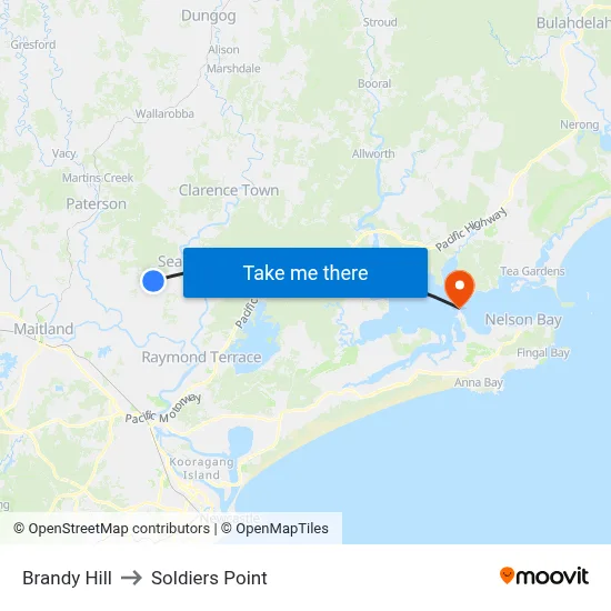 Brandy Hill to Soldiers Point map