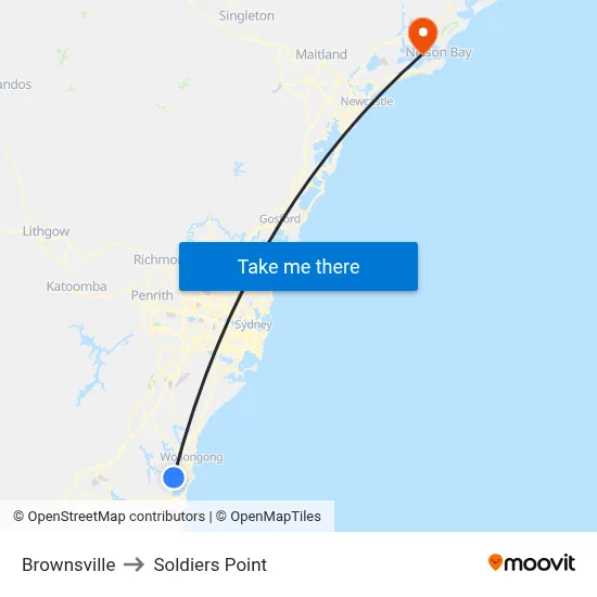 Brownsville to Soldiers Point map