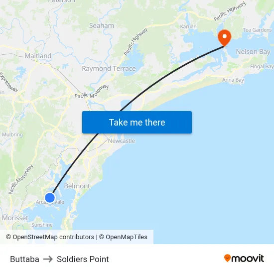 Buttaba to Soldiers Point map