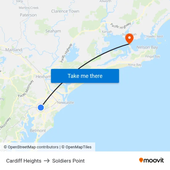 Cardiff Heights to Soldiers Point map