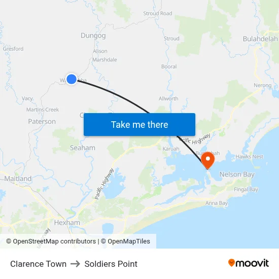 Clarence Town to Soldiers Point map