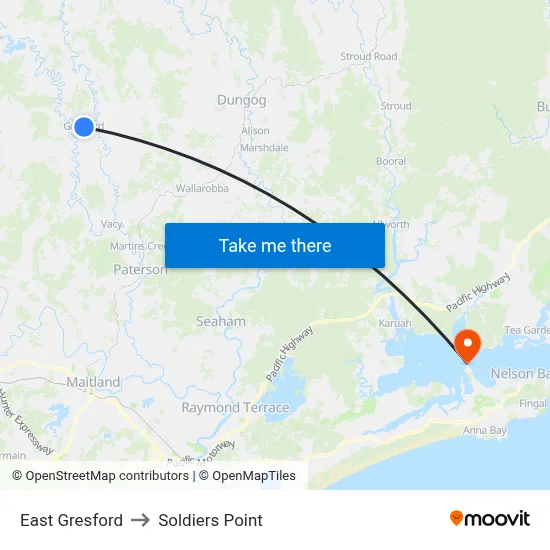 East Gresford to Soldiers Point map