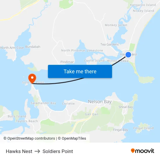 Hawks Nest to Soldiers Point map