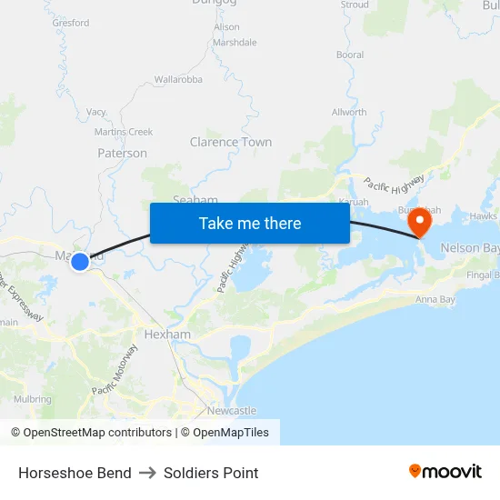 Horseshoe Bend to Soldiers Point map