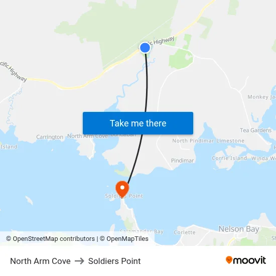 North Arm Cove to Soldiers Point map