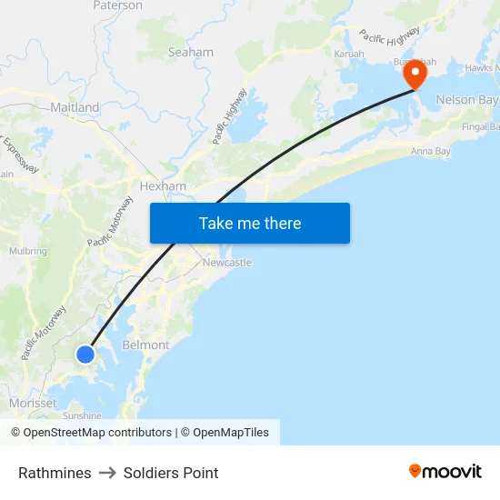 Rathmines to Soldiers Point map