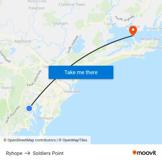 Ryhope to Soldiers Point map