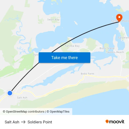 Salt Ash to Soldiers Point map
