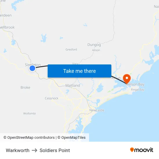 Warkworth to Soldiers Point map