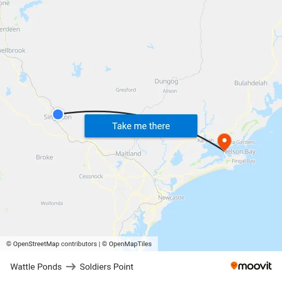 Wattle Ponds to Soldiers Point map