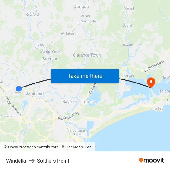 Windella to Soldiers Point map