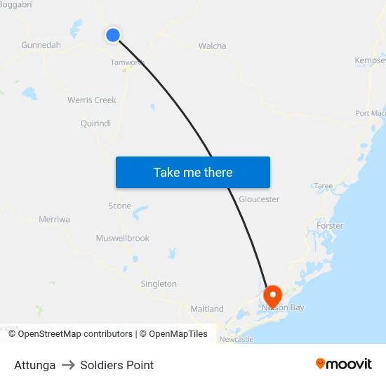 Attunga to Soldiers Point map