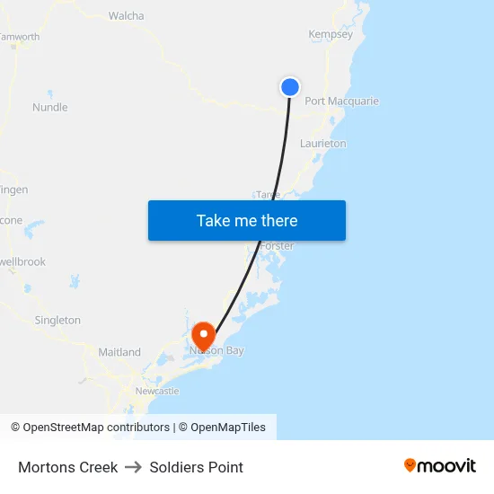 Mortons Creek to Soldiers Point map