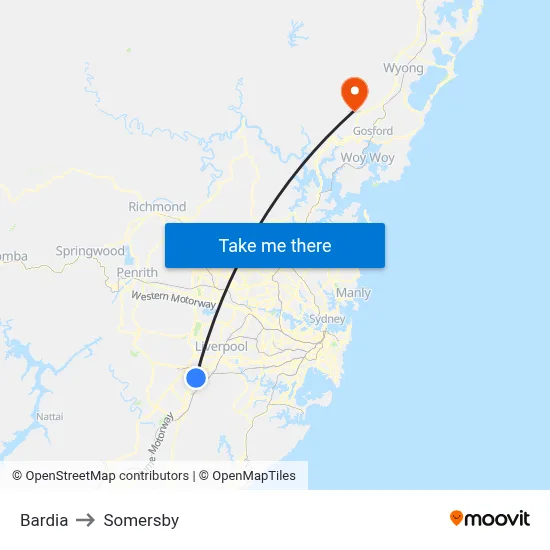 Bardia to Somersby map
