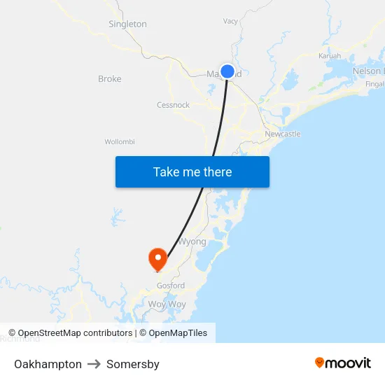 Oakhampton to Somersby map