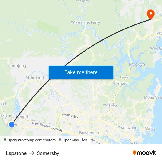 Lapstone to Somersby map