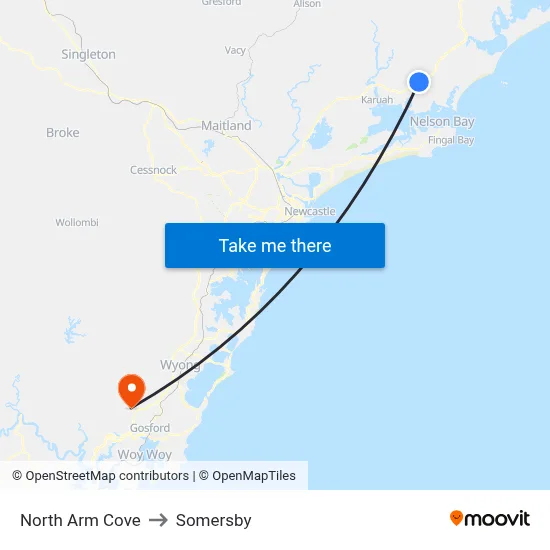 North Arm Cove to Somersby map