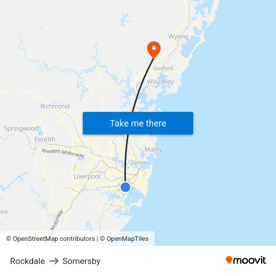 Rockdale to Somersby map