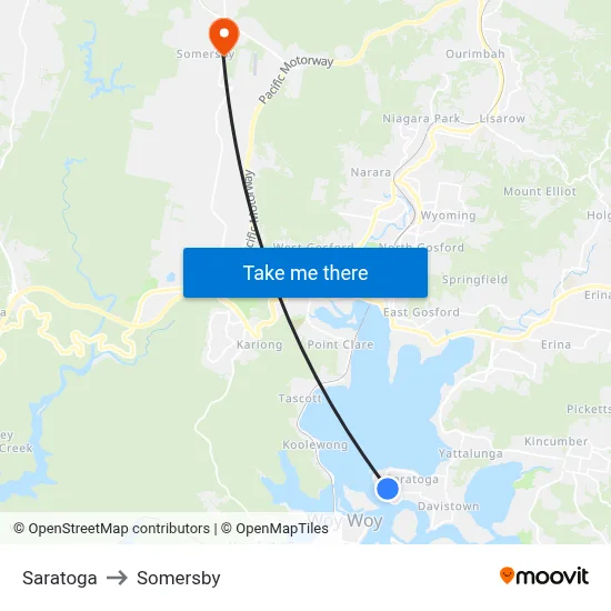 Saratoga to Somersby map