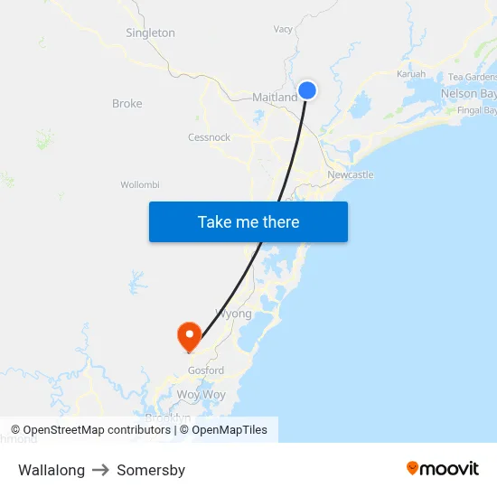 Wallalong to Somersby map