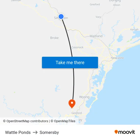 Wattle Ponds to Somersby map