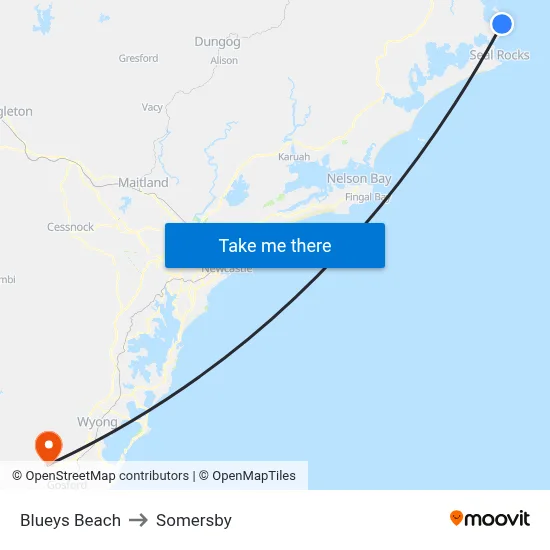 Blueys Beach to Somersby map
