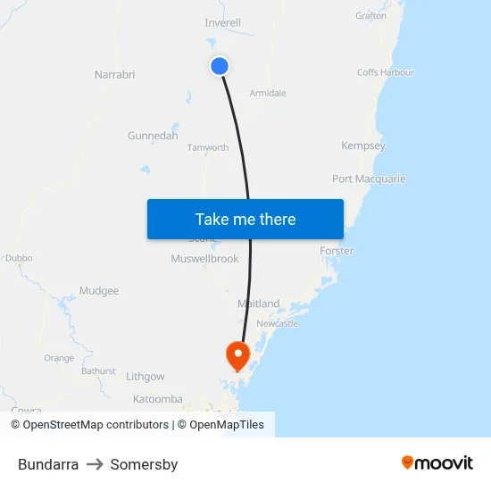 Bundarra to Somersby map