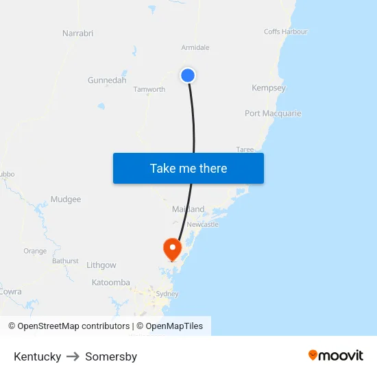 Kentucky to Somersby map