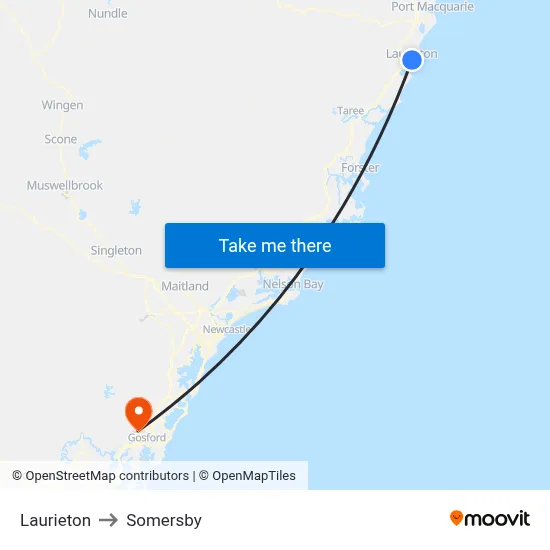 Laurieton to Somersby map