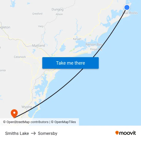 Smiths Lake to Somersby map