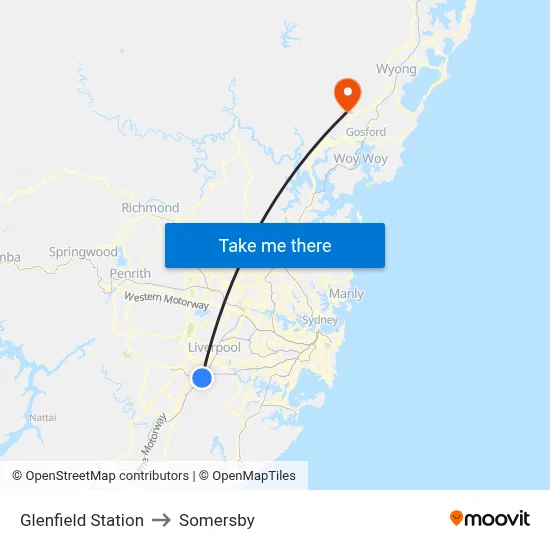 Glenfield Station to Somersby map