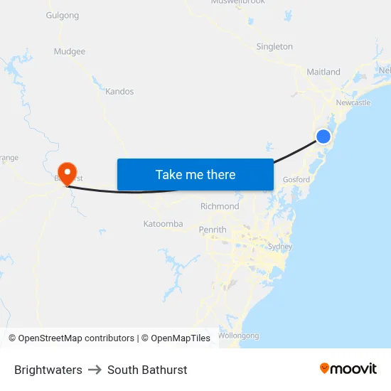 Brightwaters to South Bathurst map