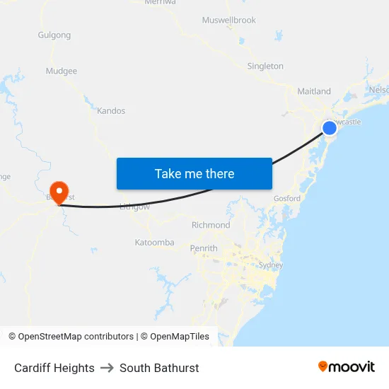 Cardiff Heights to South Bathurst map
