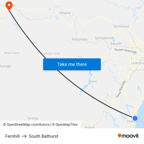 Fernhill to South Bathurst map