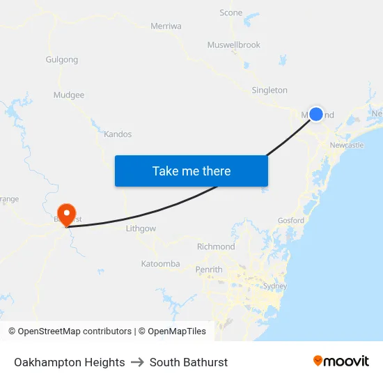 Oakhampton Heights to South Bathurst map