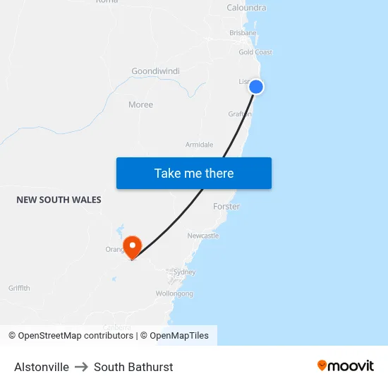 Alstonville to South Bathurst map