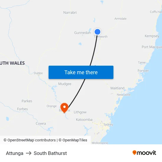 Attunga to South Bathurst map