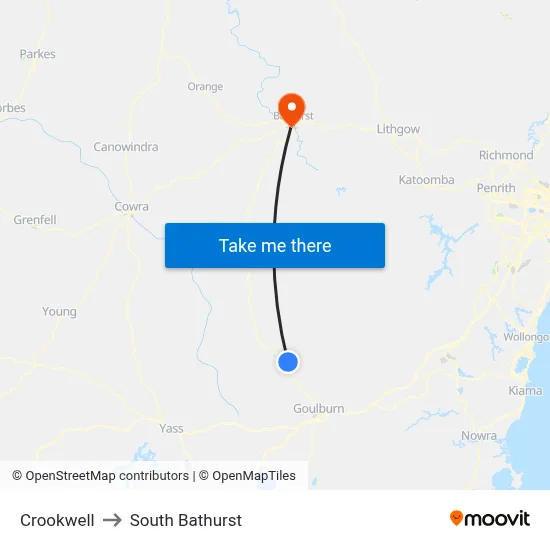 Crookwell to South Bathurst map