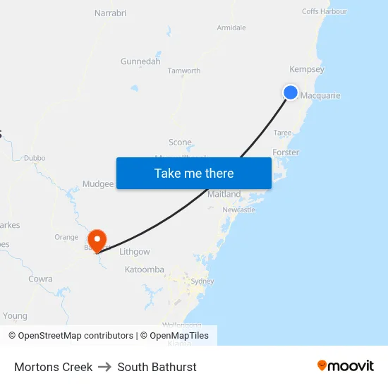 Mortons Creek to South Bathurst map