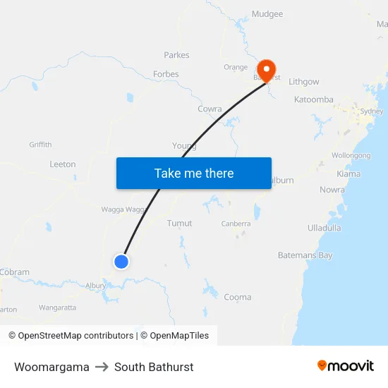 Woomargama to South Bathurst map